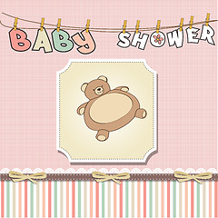 Image showing romantic baby girl announcement card with teddy bear