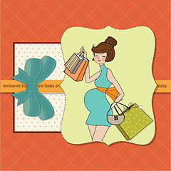 Image showing baby announcement card with beautiful pregnant woman on shopping