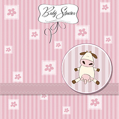 Image showing new baby girl announcement card with cow