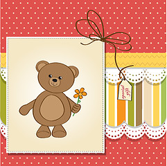 Image showing happy birthday card with teddy bear and flower