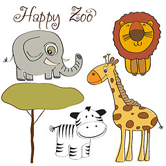Image showing vector illustration of cute wild animal set including giraffe, z