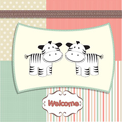 Image showing new baby twins arrived card with zebra