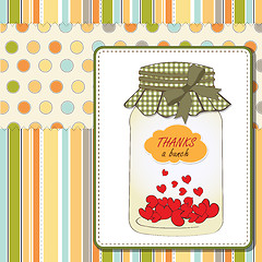 Image showing Thank you greeting card with hearts plugged into the jar