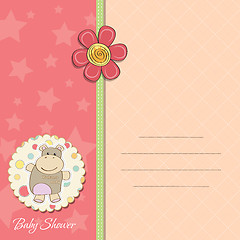 Image showing new baby girl announcement card with hippo