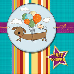 Image showing baby shower card with long dog and balloons