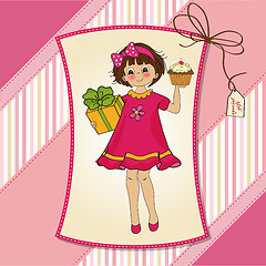 Image showing birthday greeting card with girl and big cupcake