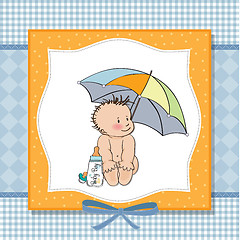 Image showing baby boy shower card with funny baby under his umbrella