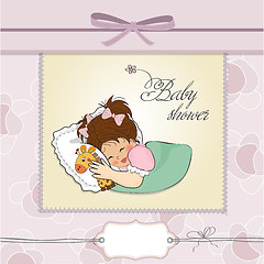 Image showing baby shower card with little girl and her toy