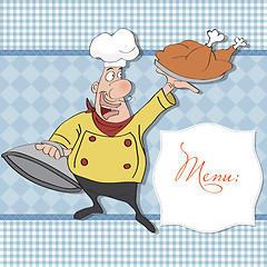 Image showing funny cartoon chef with tray of food in hand