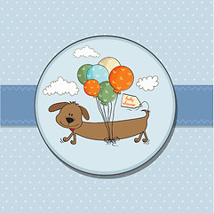 Image showing baby shower card with long dog and balloons