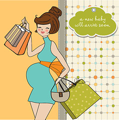 Image showing baby announcement card with beautiful pregnant woman on shopping