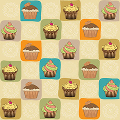 Image showing childish seamless pattern with cupcakes