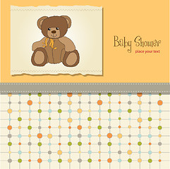 Image showing baby shower card with teddy bear toy