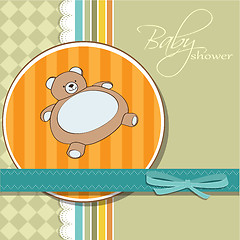 Image showing baby shower card with teddy bear toy