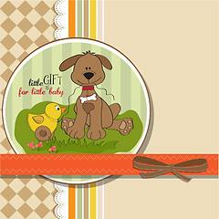 Image showing baby shower card with dog and duck toy