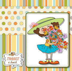 Image showing funny girl with a bunch of flowers