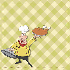 Image showing funny cartoon chef with tray of food in hand