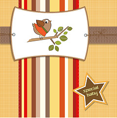 Image showing welcome baby card with funny little bird