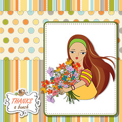 Image showing young girl with a bunch of flowers