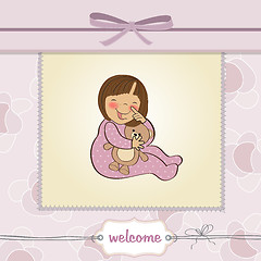 Image showing little baby girl with her teddy bear toy