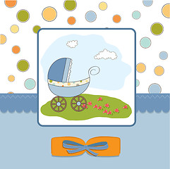 Image showing baby boy shower card with stroller
