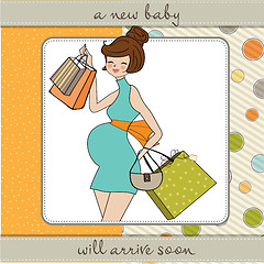 Image showing baby announcement card with beautiful pregnant woman on shopping