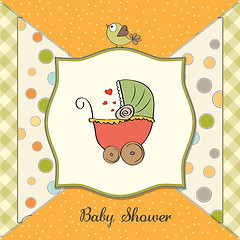 Image showing delicate baby shower card with pram