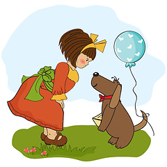 Image showing young girl and her dog in a wonderful birthday greeting card