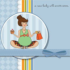 Image showing baby announcement card with pregnant woman