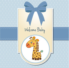 Image showing new baby boy announcement card with giraffe