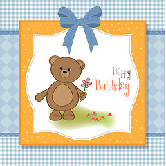 Image showing happy birthday card with teddy bear and flower