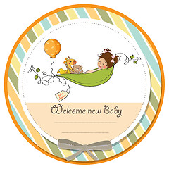 Image showing little girl siting in a pea been. baby announcement card