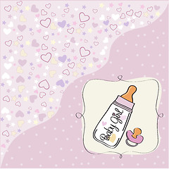 Image showing new baby girl announcement card with milk bottle and pacifier