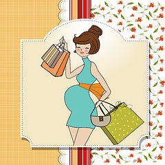 Image showing baby announcement card with beautiful pregnant woman on shopping