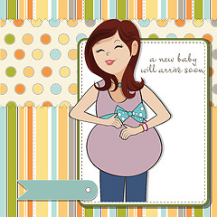 Image showing happy pregnant woman, baby shower card