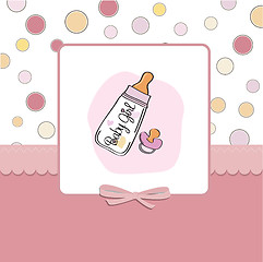 Image showing new baby girl announcement card with milk bottle and pacifier