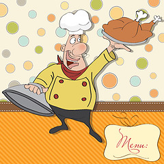 Image showing funny cartoon chef with tray of food in hand