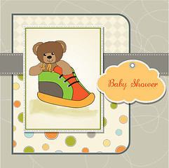 Image showing baby shower card with teddy bear hidden in a shoe