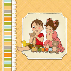 Image showing girl and boy plays with toys