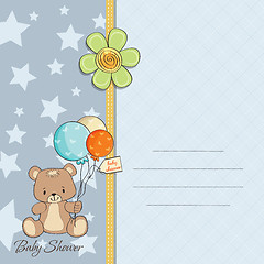 Image showing baby boy shower card with cute teddy bear