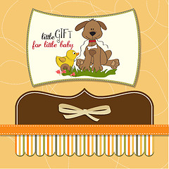 Image showing baby shower card with dog and duck toy