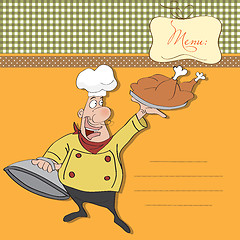 Image showing funny cartoon chef with tray of food in hand