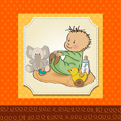 Image showing little baby boy play with his toys