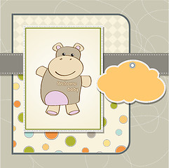 Image showing childish baby shower card with hippo toy