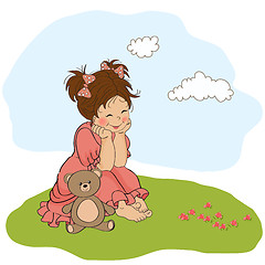 Image showing little baby girl play with her teddy bear toy