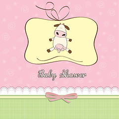 Image showing new baby girl announcement card with cow