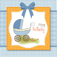 Image showing baby boy shower card with stroller