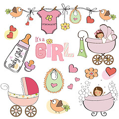 Image showing baby girl shower elements set isolated on white background