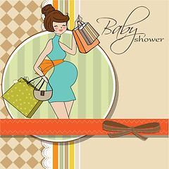 Image showing baby announcement card with beautiful pregnant woman on shopping