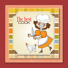 Image showing the best cook certificate with funny cook who runs a chicken
